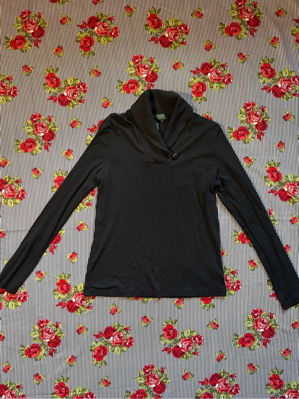 Ralph Lauren Black Shawl Collar Long Sleeve Top